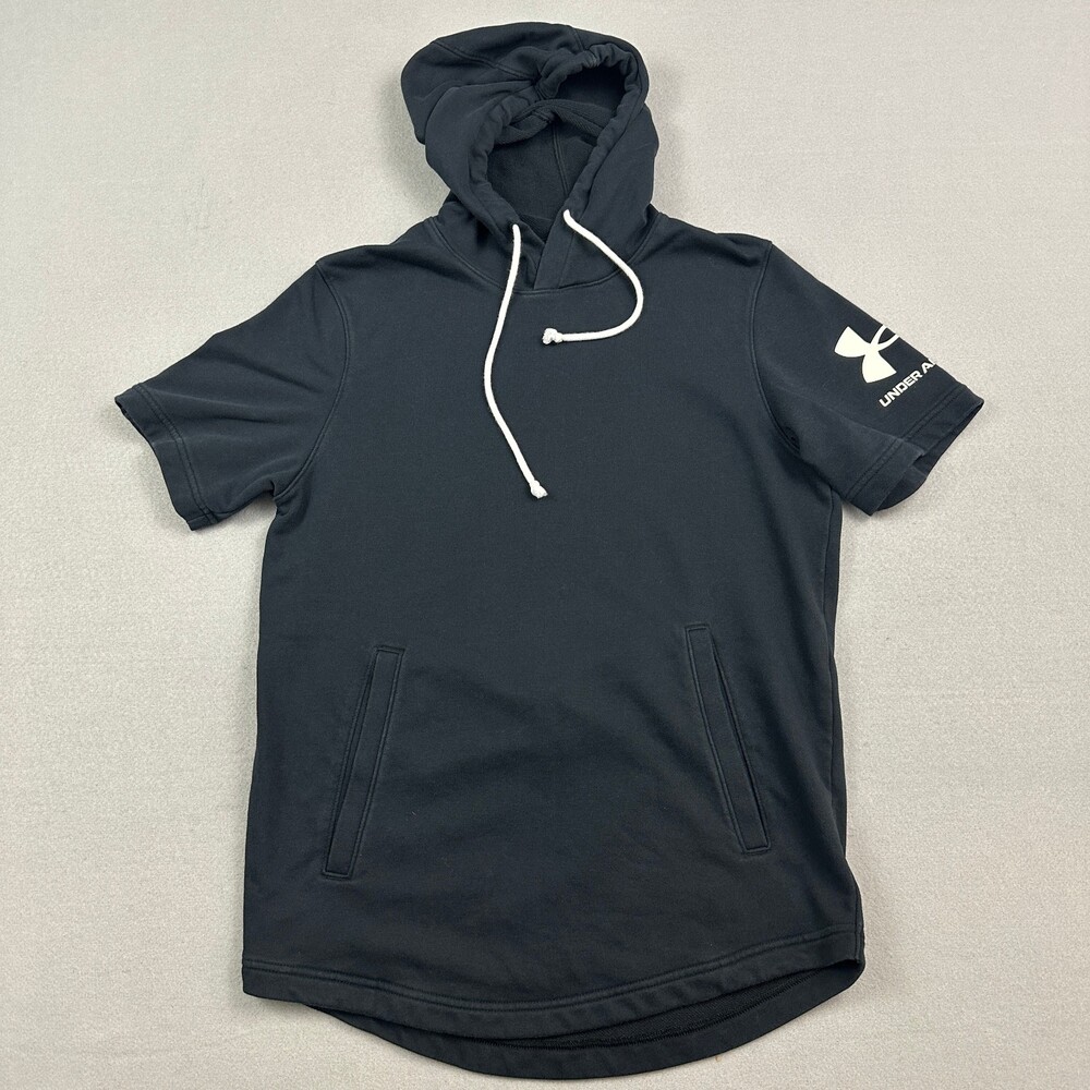 Under Armour Hoodie Men Small Black Solid Rival Terry Short Sleeve Sweatshirt S